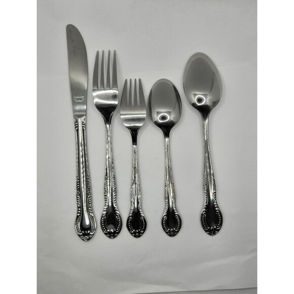 Vintage Stainless Flatware Spoon Knife Fork Columbia Japan Beaded Edge Set of 20 - Picture 6 of 10